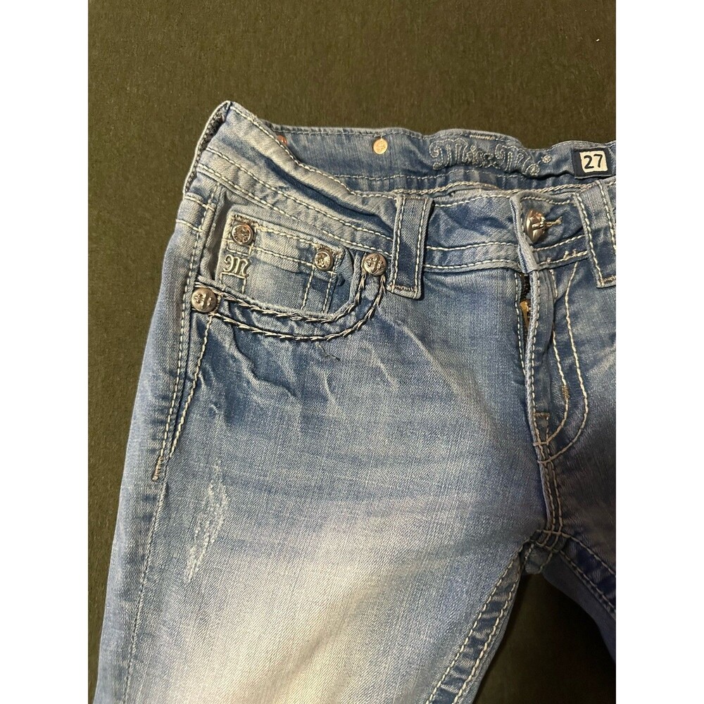 Miss Me Jeans Size 27 Light Blue Signature Leaf Vines Embroidered Pocket 29x30 - Picture 3 of 7